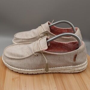 Hey Dude Shoes Womens 10 Wendy Chambray White Nut Loafer Slip On Casual GUC